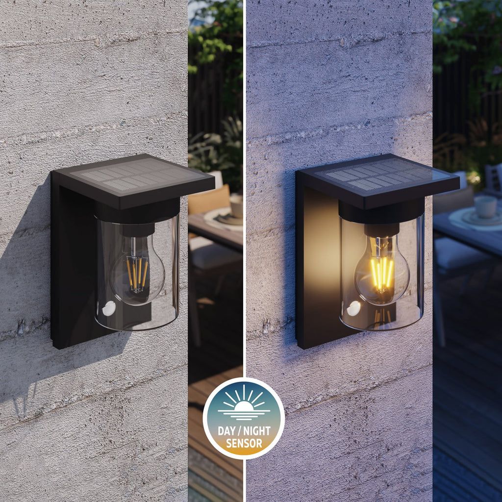 LED solcelle utevegglampe Asti med bevegelsessensor svart IP44 USB-C ladeport