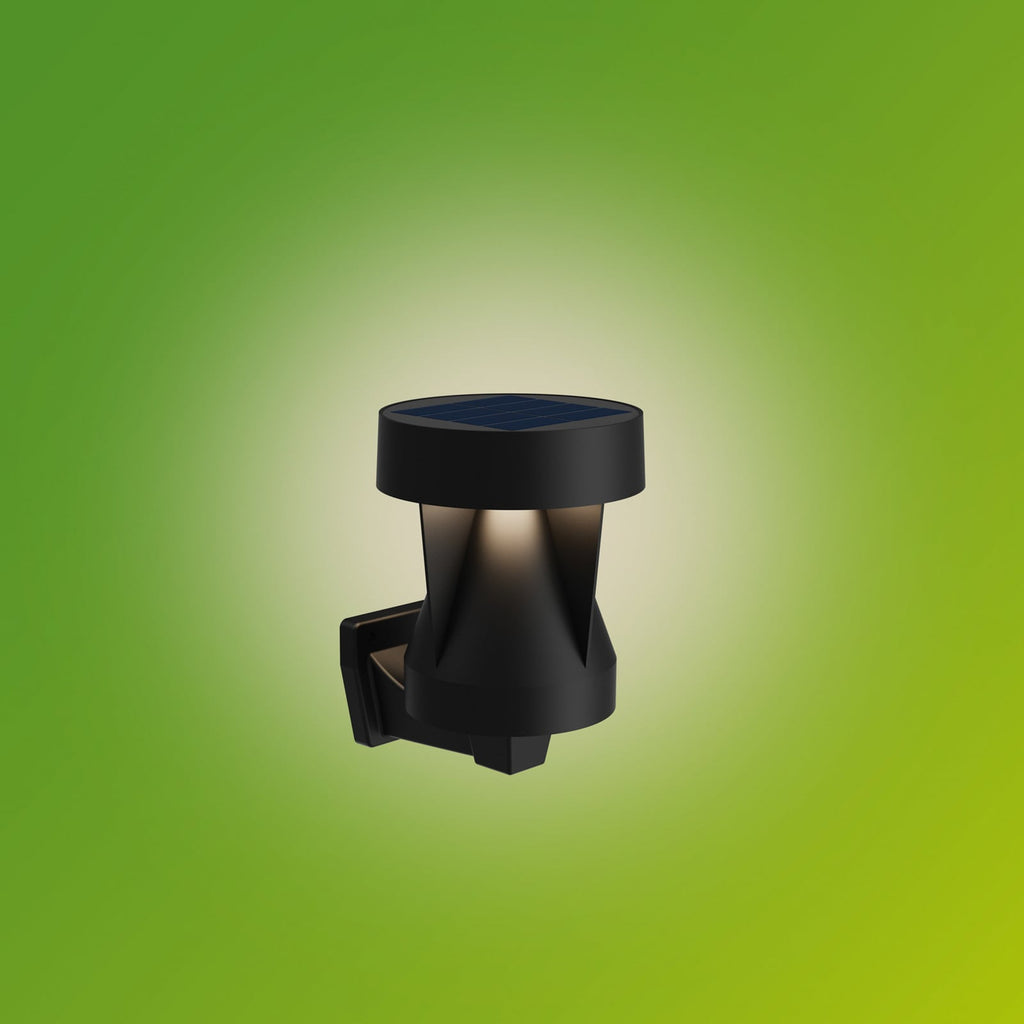 Nærbilde av LED solcelle utevegglampe Avery svart IP44 1,8W varmhvit