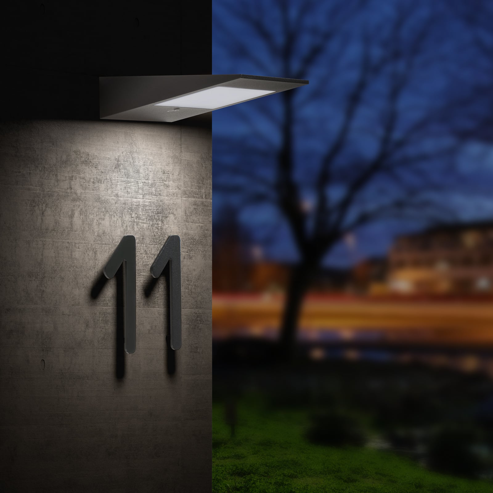 LED solcelle utevegglampe med bevegelsessensor aluminium antrasitt IP54 forfra