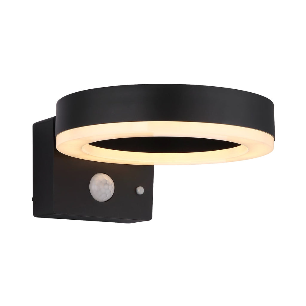 LED solcelle utevegglampe med bevegelsessensor svart 6W IP44 Globo forfra