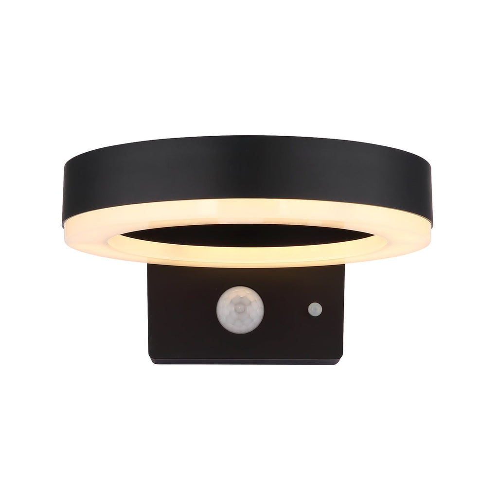 LED solcelle utevegglampe med bevegelsessensor svart 6W IP44 Globo montert på vegg
