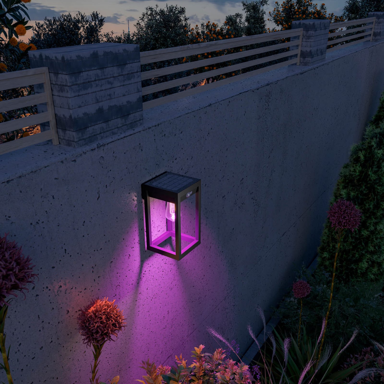 Detalj av LED solcelle utevegglampe med bevegelsessensor RGBW - Calex