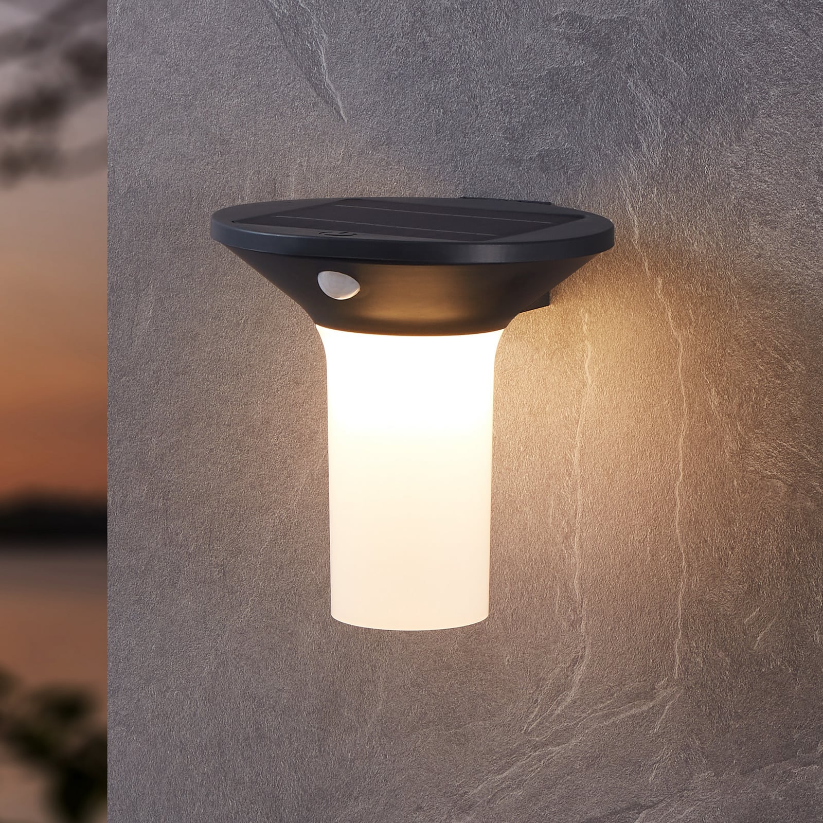 LED solcelle utevegglampe Corbezzola med bevegelsessensor i svart og hvit forside