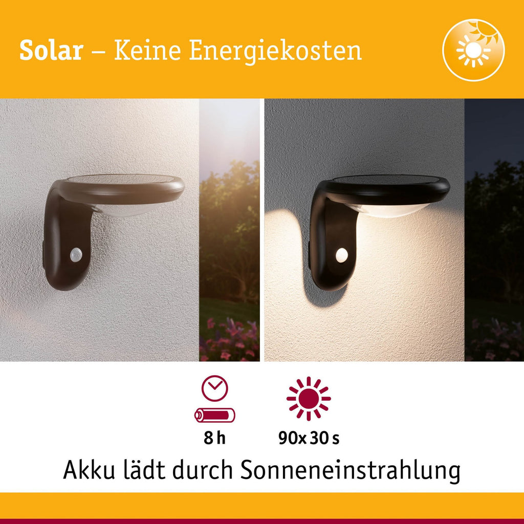 LED solcelle utevegglampe Diskola med bevegelsessensor IP44 lys i mørket