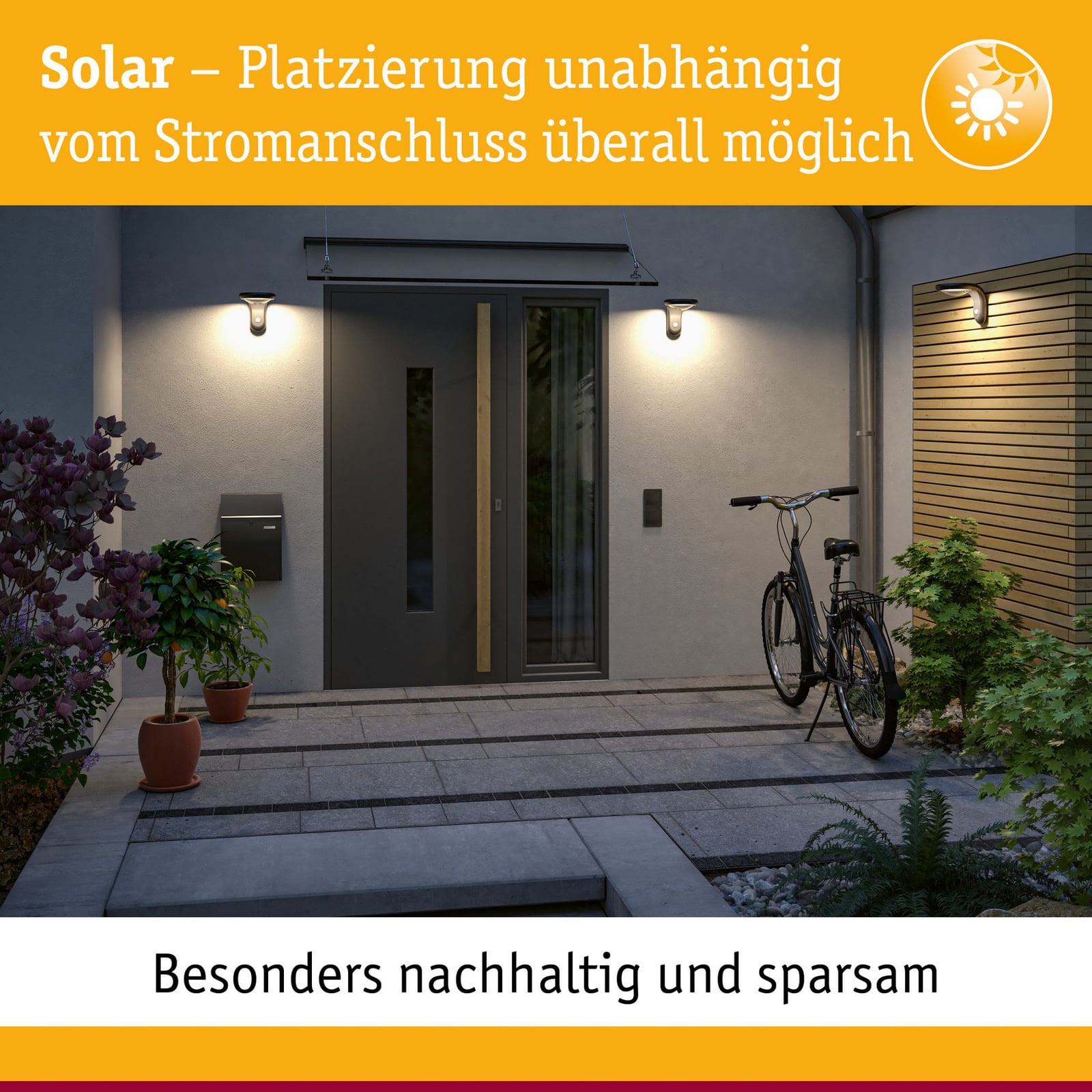 LED solcelle utevegglampe Diskola med bevegelsessensor IP44 solcellepanel