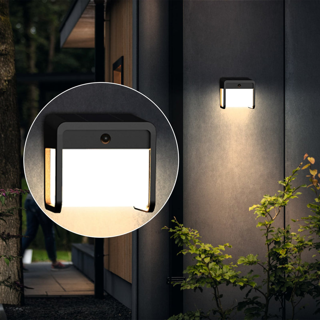 LED solcelle utevegglampe Ezra med bevegelsessensor svart IP44 nærbilde front