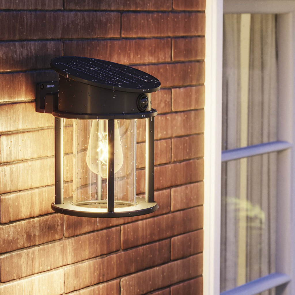 LED solcelle utevegglampe Geri rund med sensor svart IP44 - Philips bakside