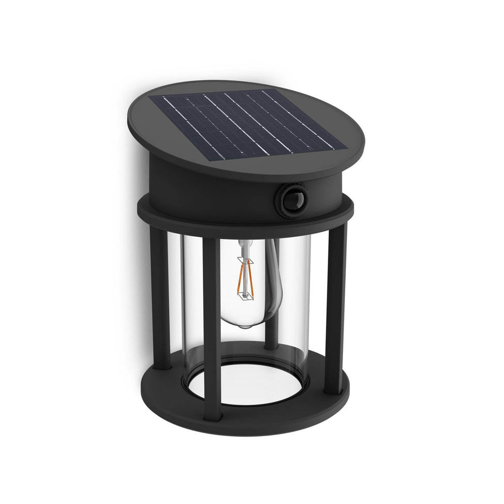 LED solcelle utevegglampe Geri rund med sensor svart IP44 - Philips montert