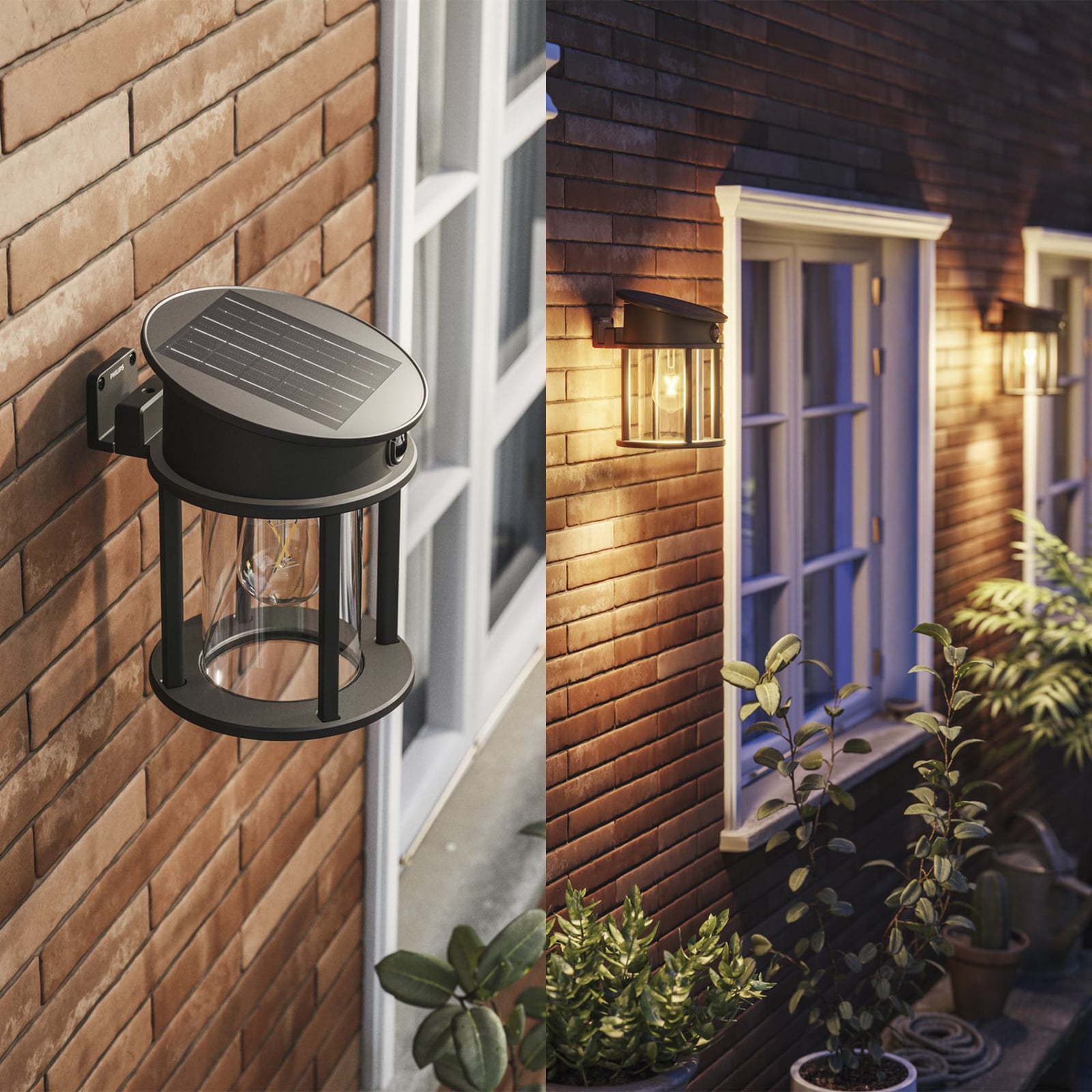 LED solcelle utevegglampe Geri rund med sensor svart IP44 - Philips lysbilde