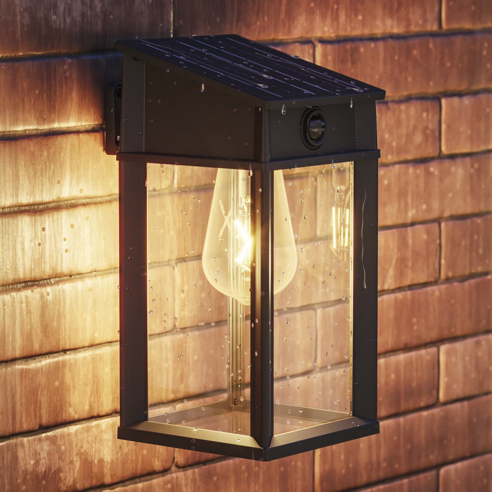 LED solcelle utevegglampe Geri UE med bevegelsessensor svart IP44 forfra