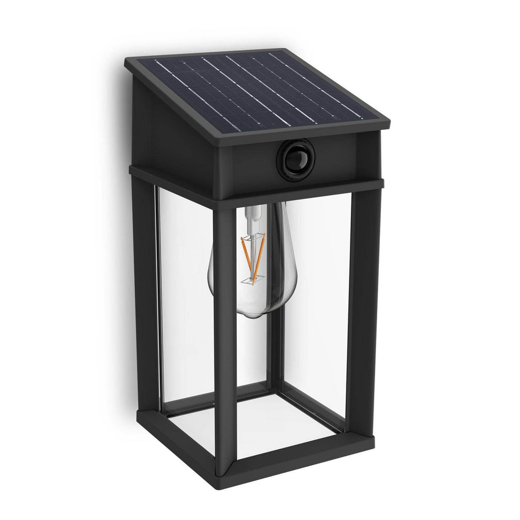 LED solcelle utevegglampe Geri UE med bevegelsessensor svart IP44 montert på vegg