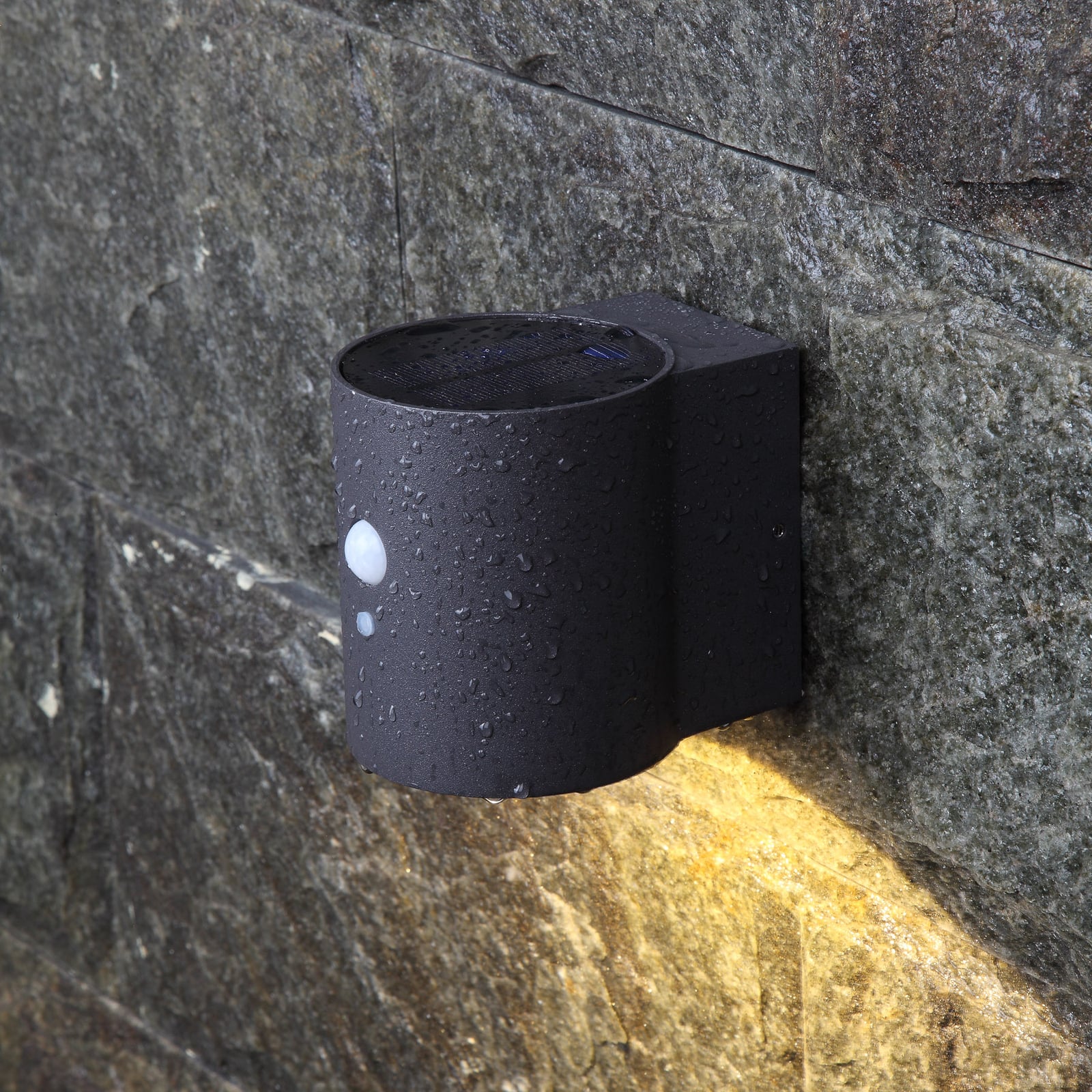 LED solcelle utevegglampe Loky med bevegelsessensor antrasitt IP54 forfra