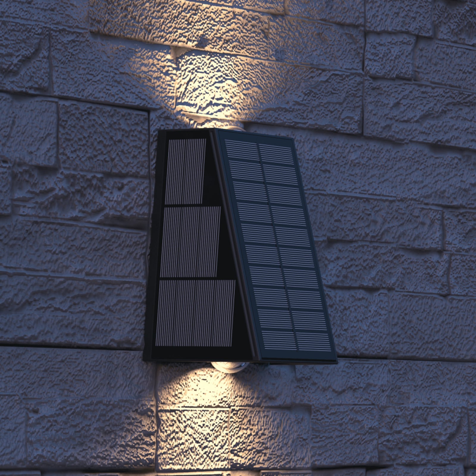 LED solcelle utevegglampe Matera opp og ned svart IP44 Calex forfra