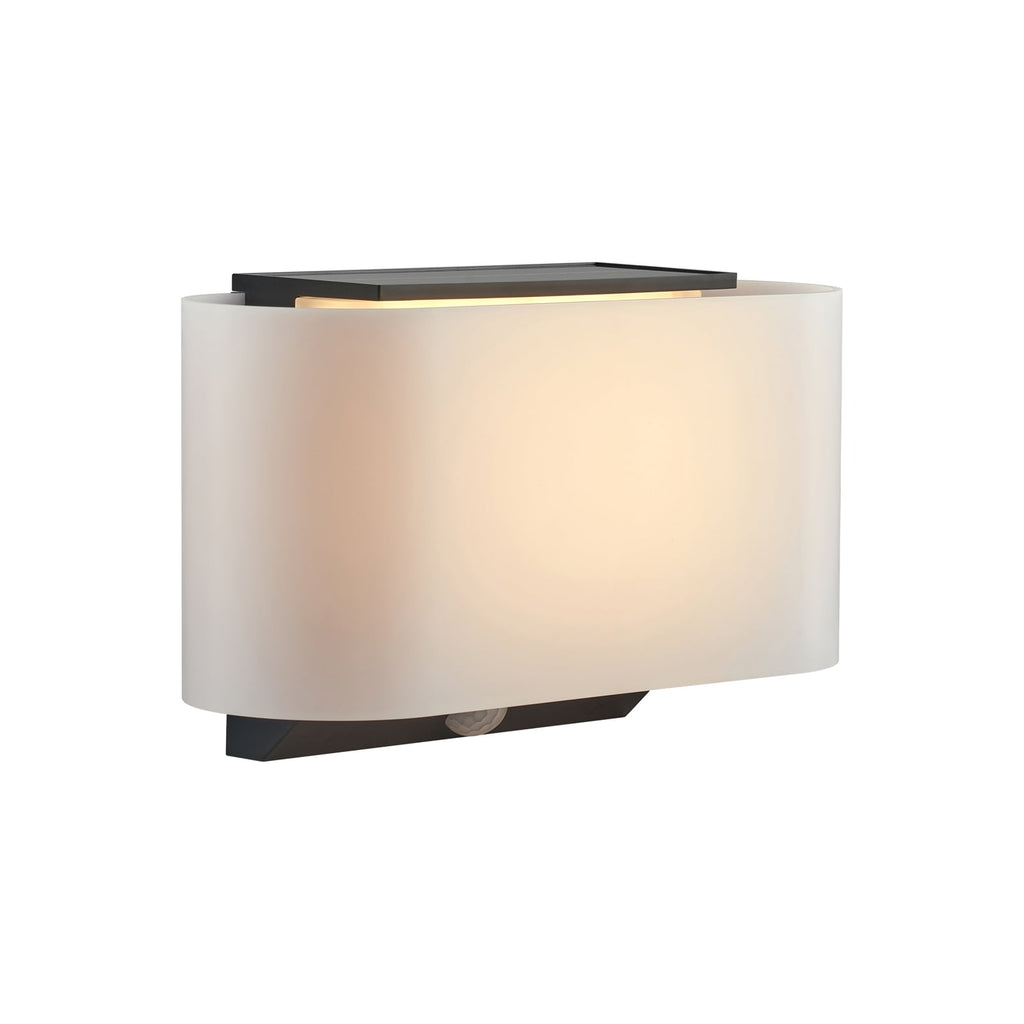 LED solcelle utevegglampe Piola med bevegelsessensor forfra