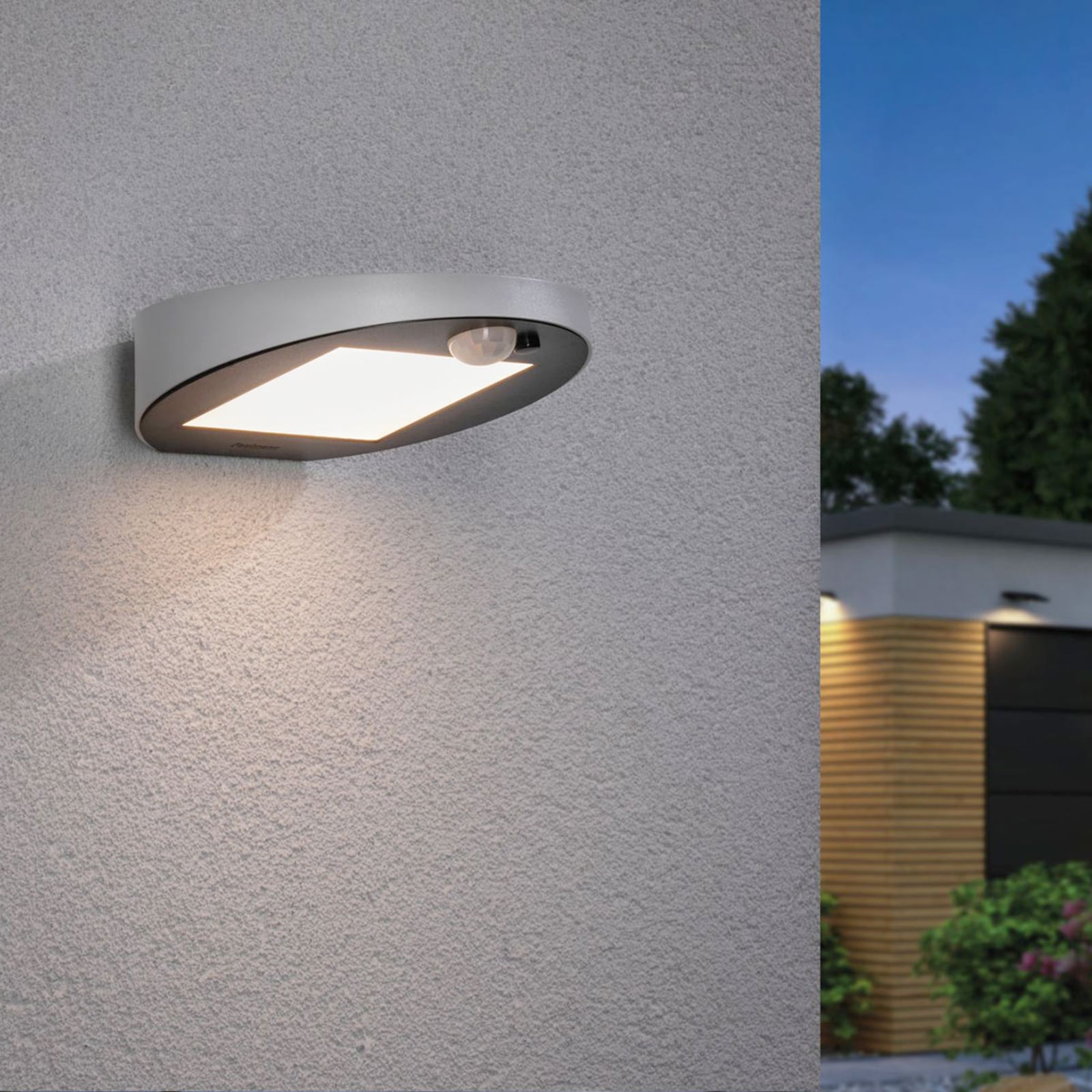 LED solcelle utevegglampe Ryse med bevegelsessensor hvit Paulmann bakside