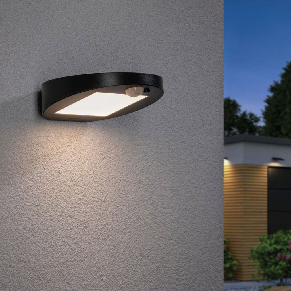 LED solcelle utevegglampe Ryse rund med bevegelsessensor detalj