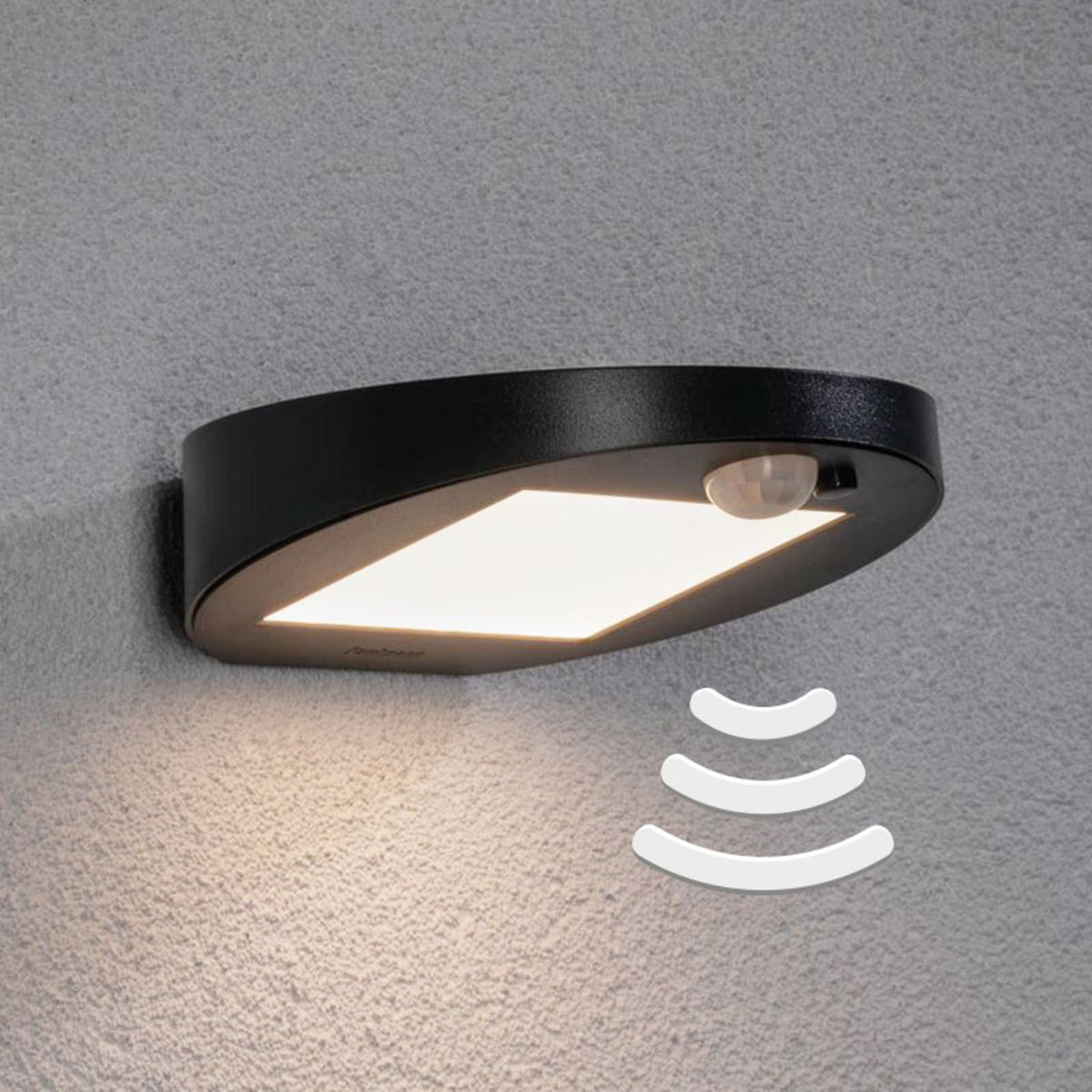 LED solcelle utevegglampe Ryse rund med bevegelsessensor front