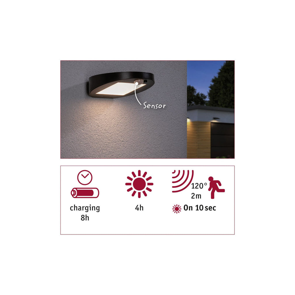 LED solcelle utevegglampe Ryse rund med bevegelsessensor lys i mørket