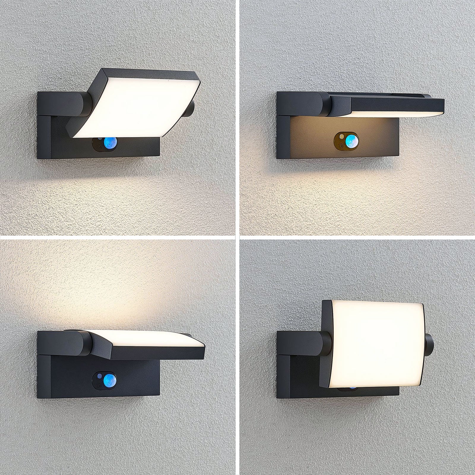 LED solcelle utevegglampe Sherin nærbilde av solarpanel og sensor