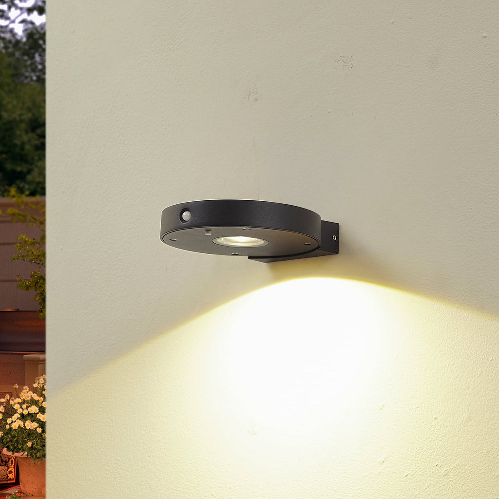 LED solcelle utevegglampe Tavon rund dimbar svart IP54 forfra