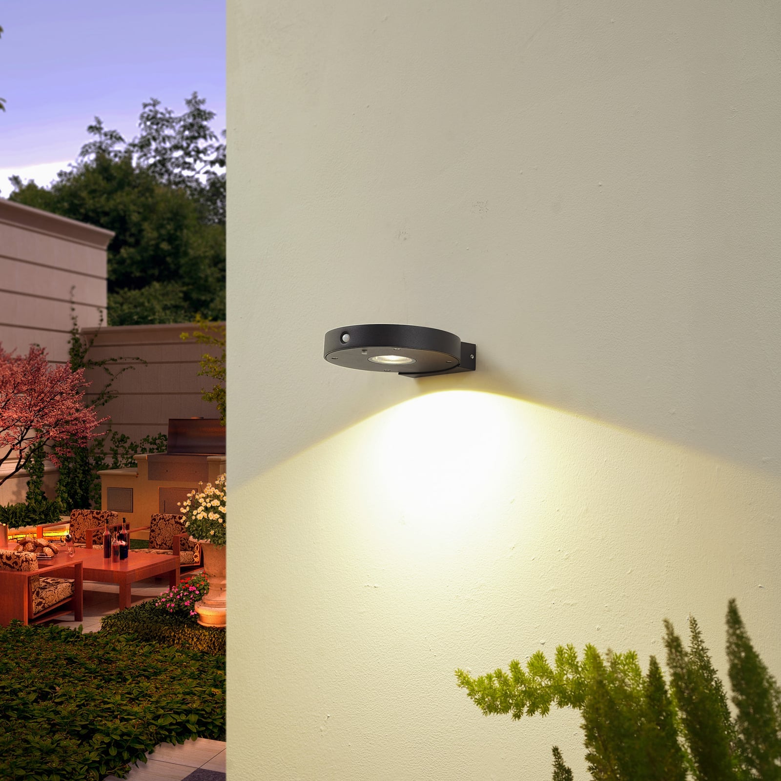 LED solcelle utevegglampe Tavon rund dimbar svart IP54 bakside