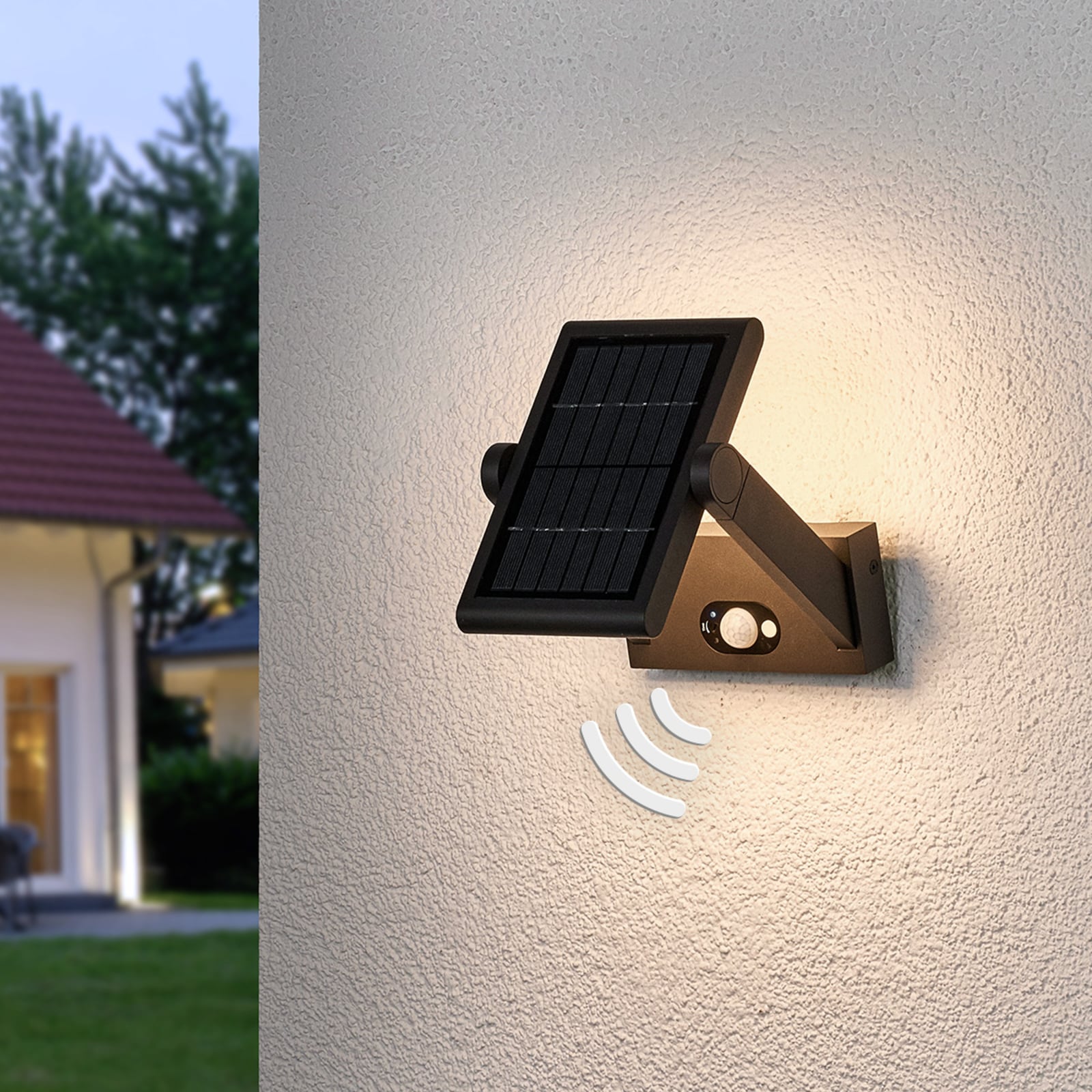 LED solcelle utevegglampe Valerian med bevegelsessensor IP54 bakside