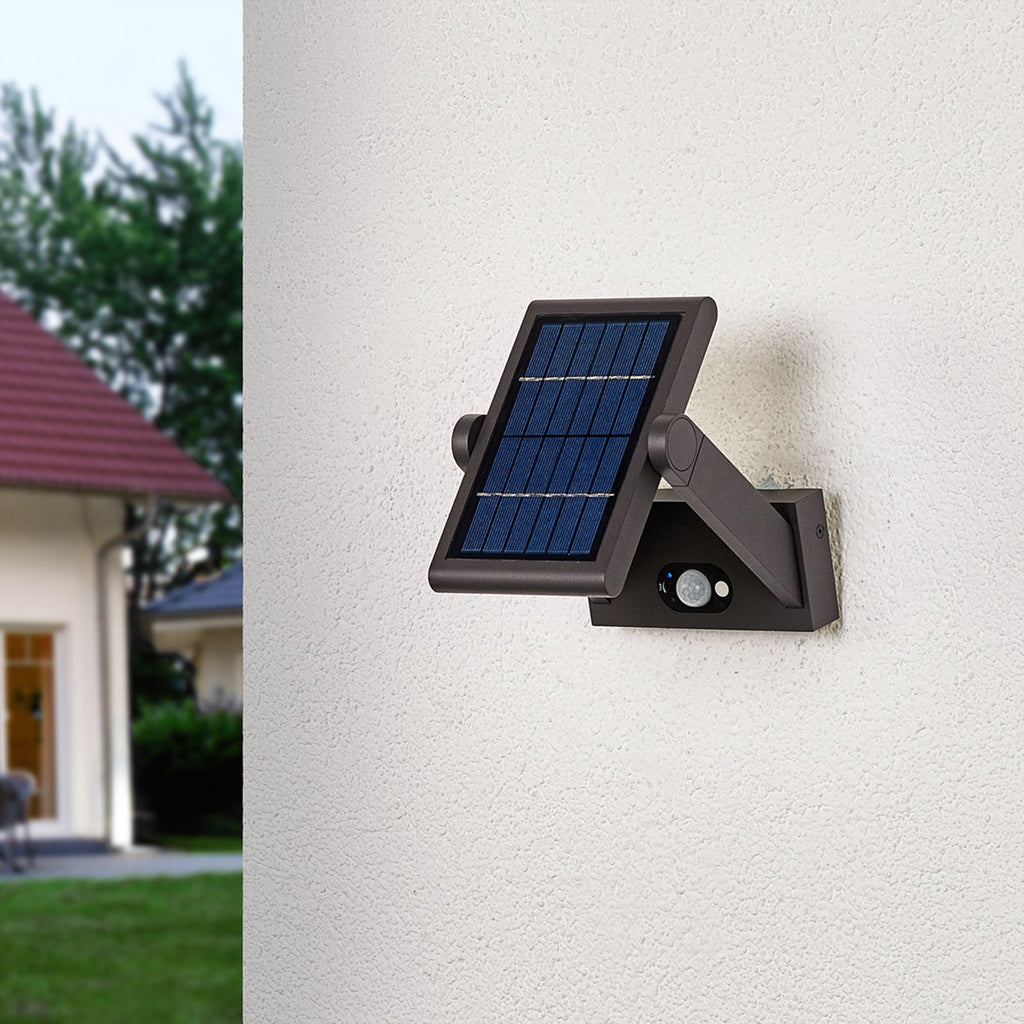 Detaljbilde av LED solcelle utevegglampe Valerian med bevegelsessensor IP54