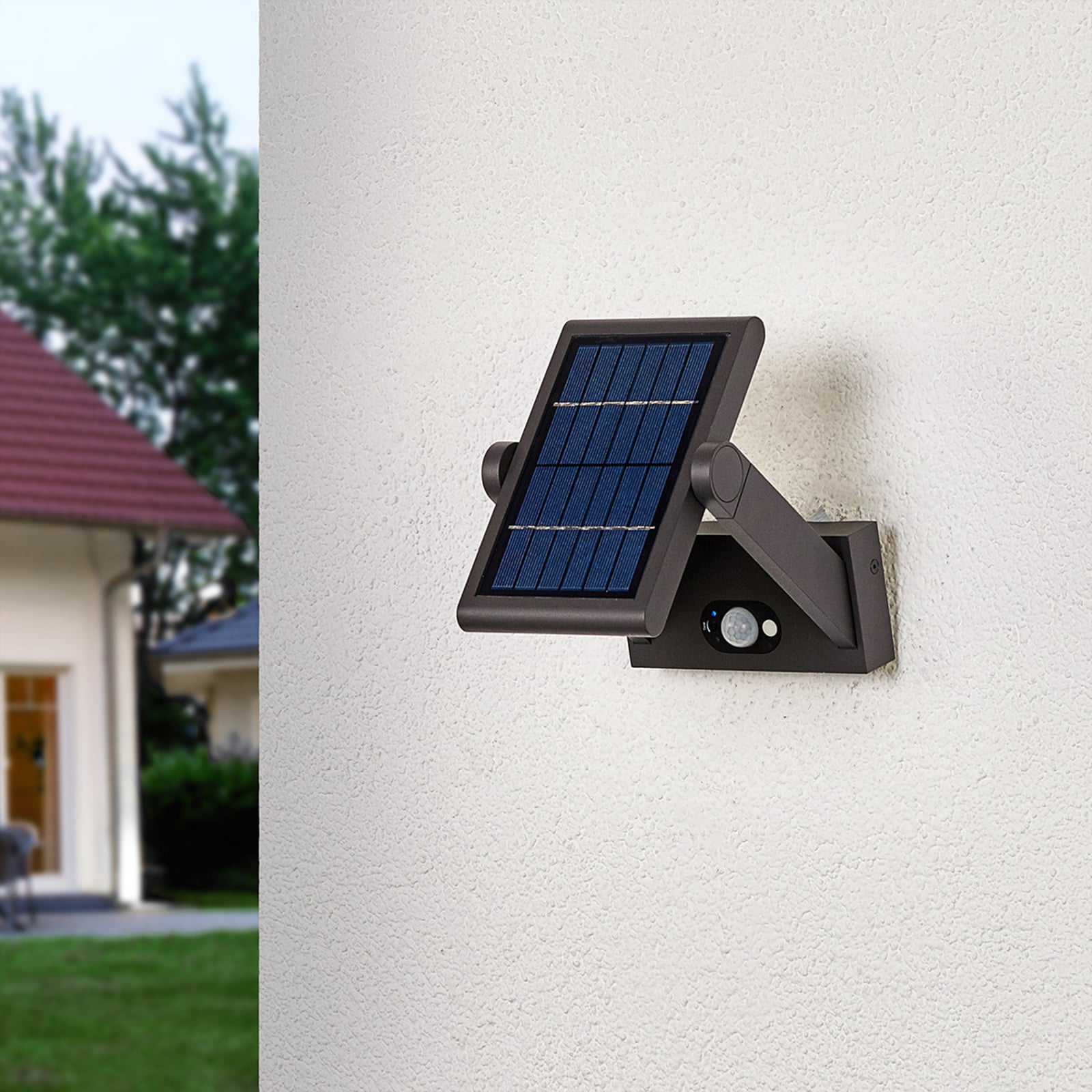 Detaljbilde av LED solcelle utevegglampe Valerian med bevegelsessensor IP54