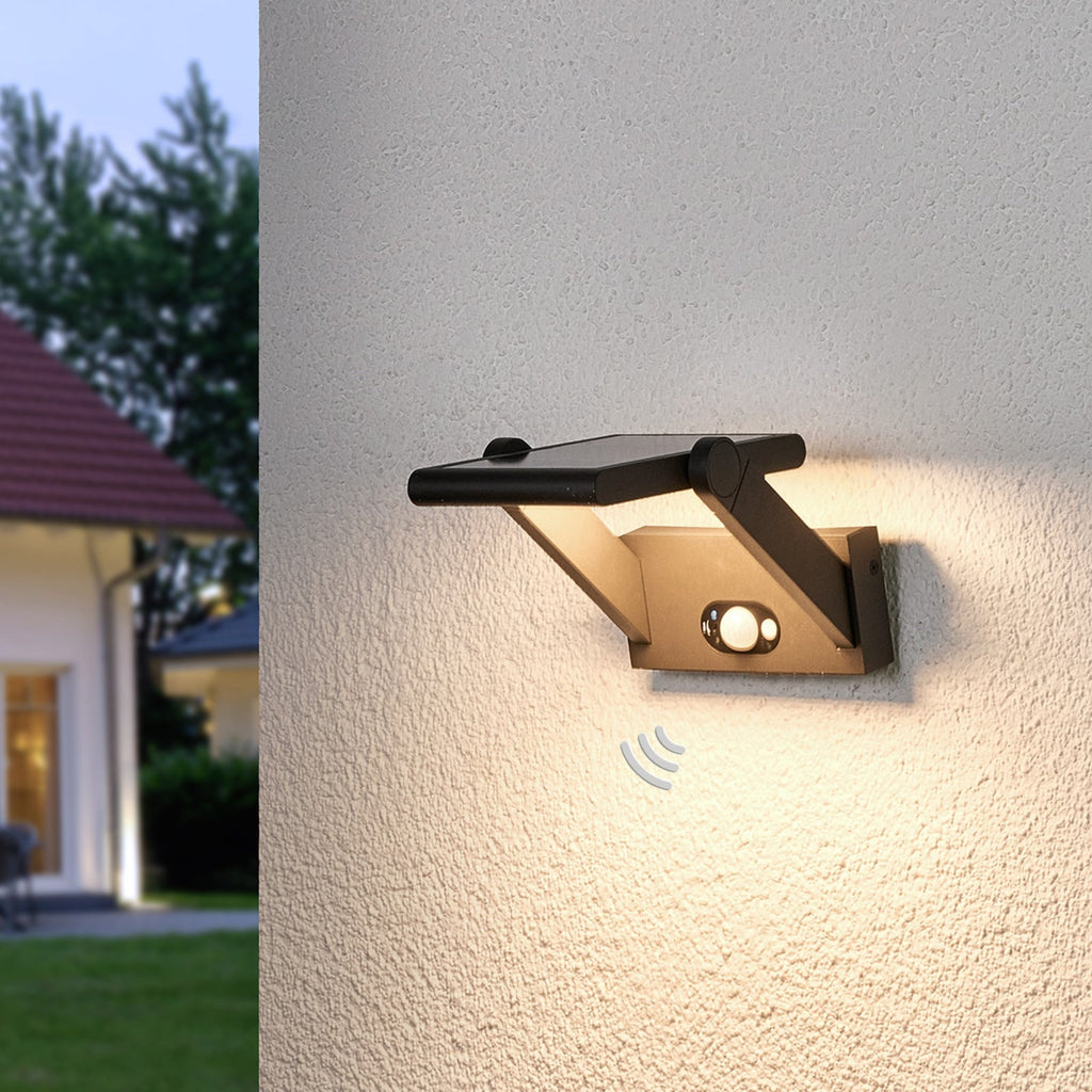 LED solcelle utevegglampe Valerian med bevegelsessensor IP54 forfra