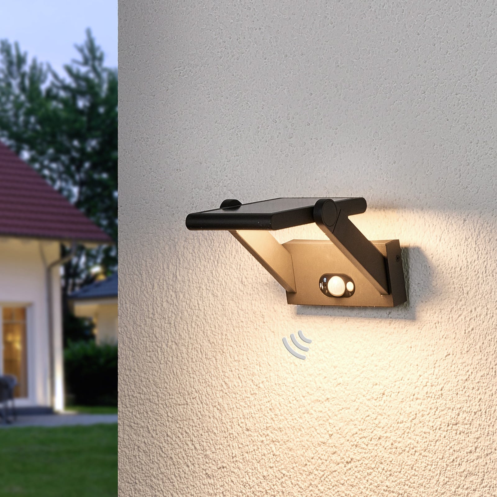 LED solcelle utevegglampe Valerian med bevegelsessensor IP54 forfra