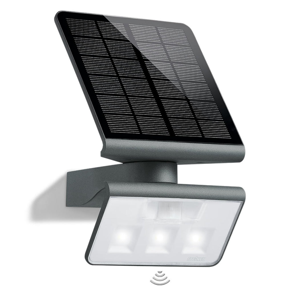 LED solcelle utevegglampe XSolar L-S med bevegelsessensor antrasitt forfra