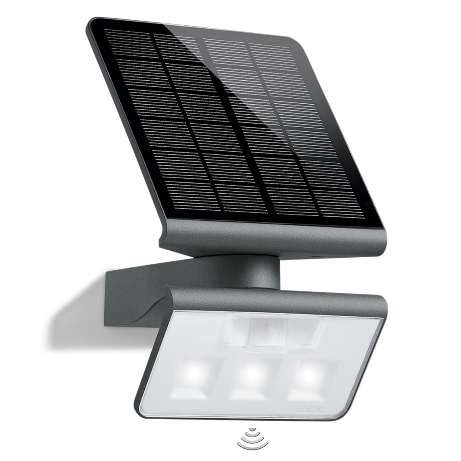 LED solcelle utevegglampe XSolar L-S med bevegelsessensor antrasitt forfra