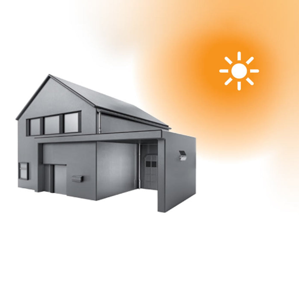 Nærbilde av sensor på LED solcelle utevegglampe XSolar L-S med bevegelsessensor antrasitt