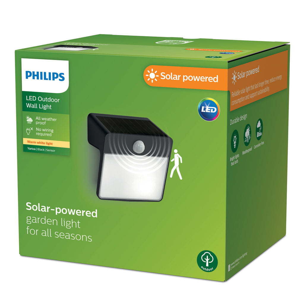 Detalj av LED solcelle utevegglampe Yarixa med bevegelsessensor Philips