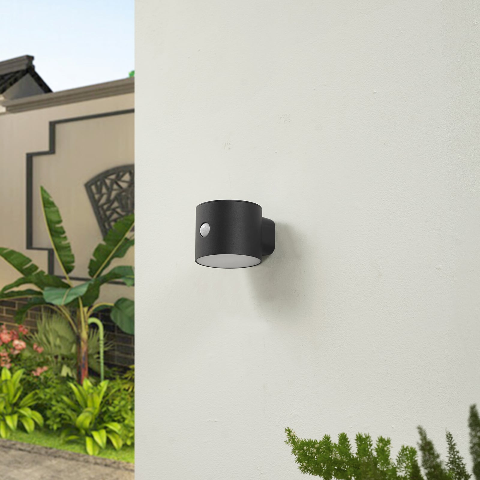 LED solcelle-vegglampe Amren svart detalj av bevegelsessensor
