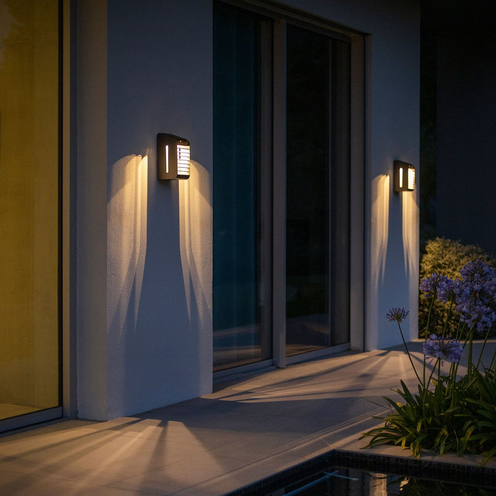 LED solcelle-vegglampe Corner aluminium grå dimbar IP55 bakside