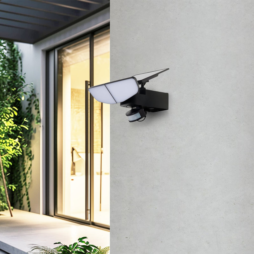 LED solcelle vegglampe Naelin dimbar med bevegelsessensor svart detalj