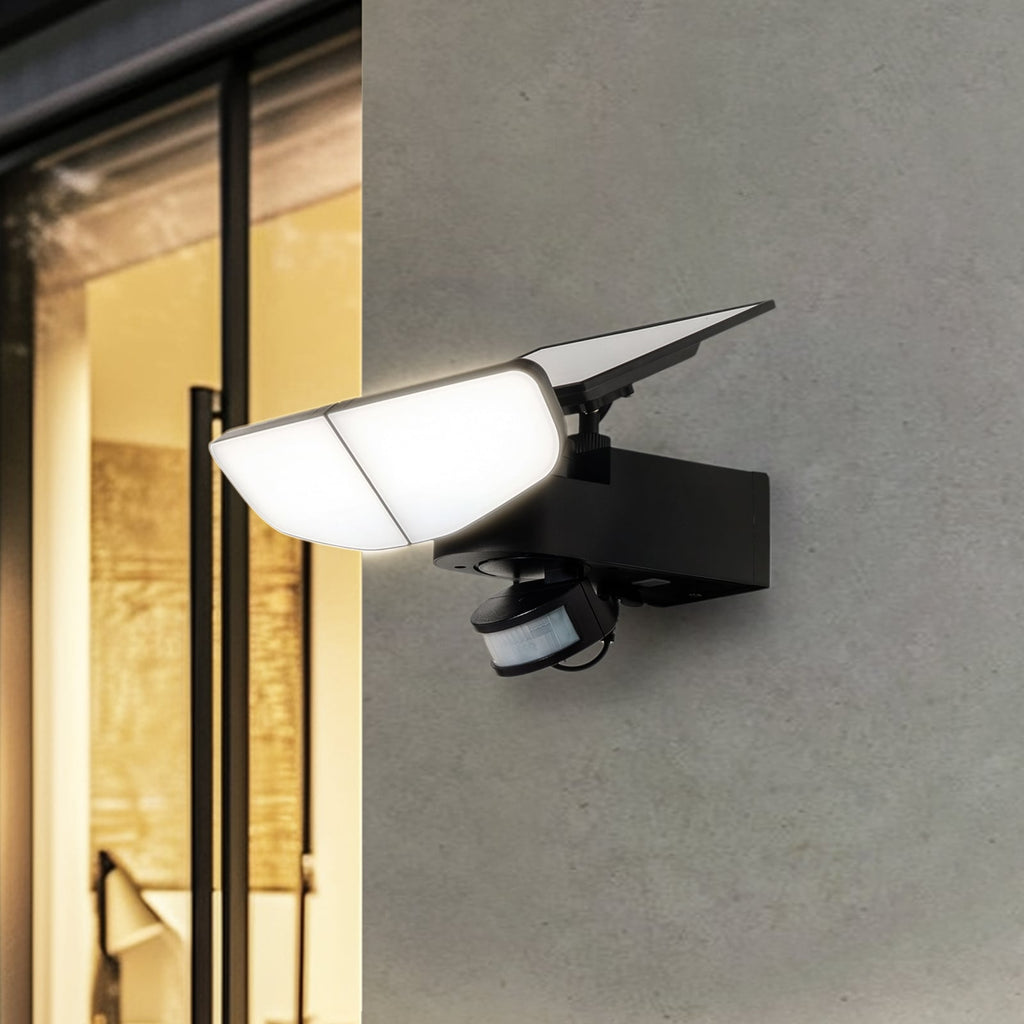 LED solcelle vegglampe Naelin dimbar med bevegelsessensor svart front