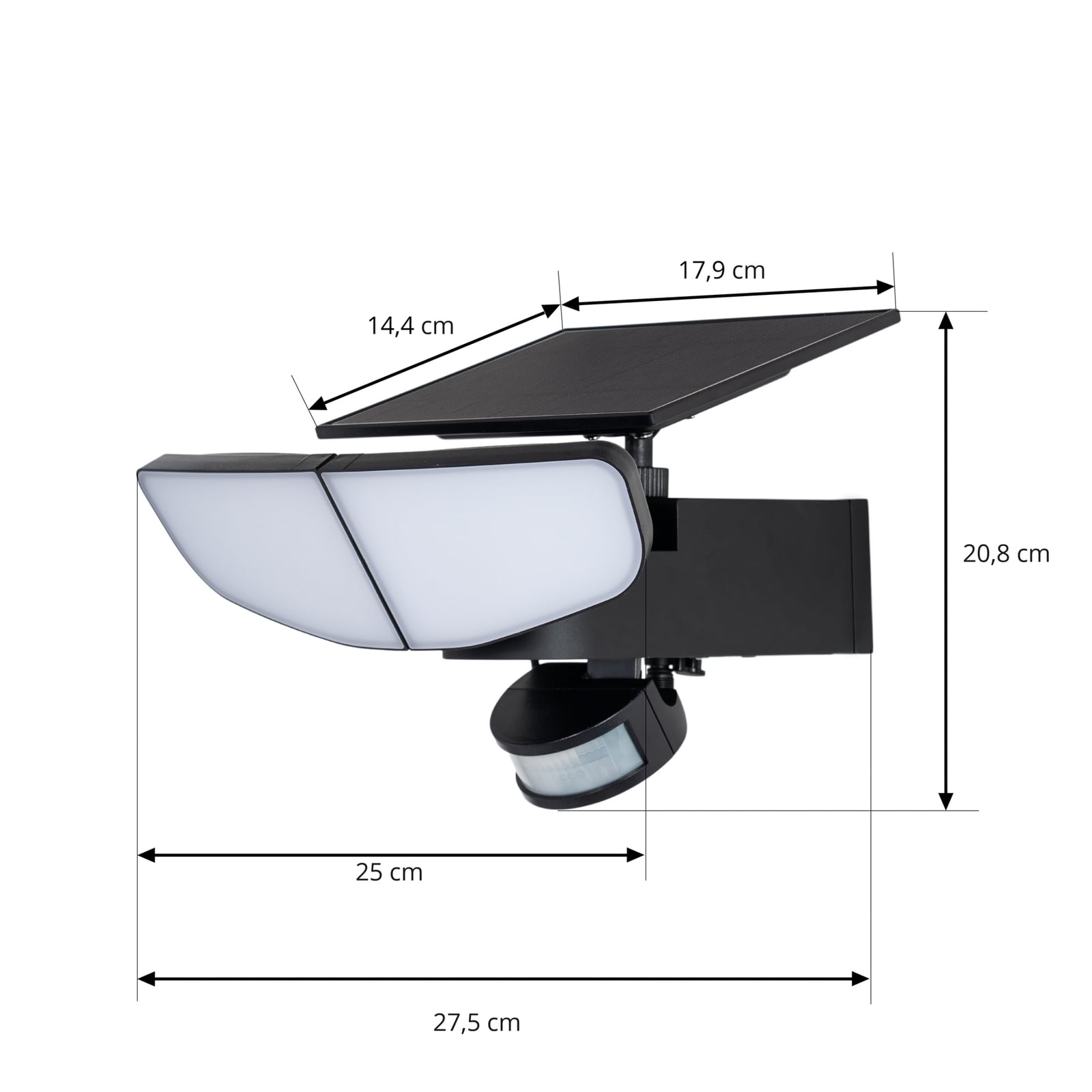 LED solcelle vegglampe Naelin dimbar med bevegelsessensor svart nærbilde