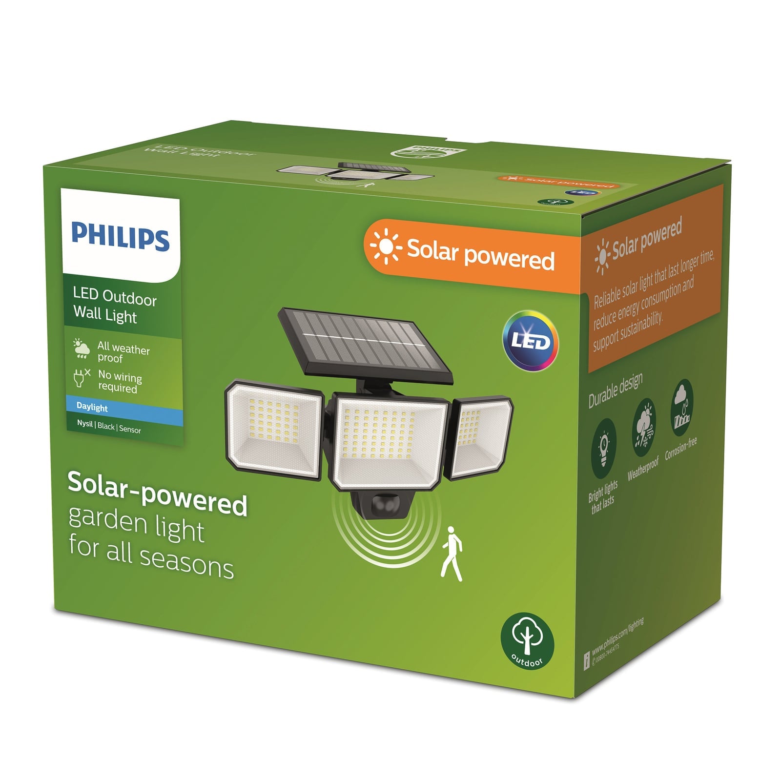 Detalj av LED solcelle-vegglampe Nysil 3-lys med bevegelsessensor IP44 Philips