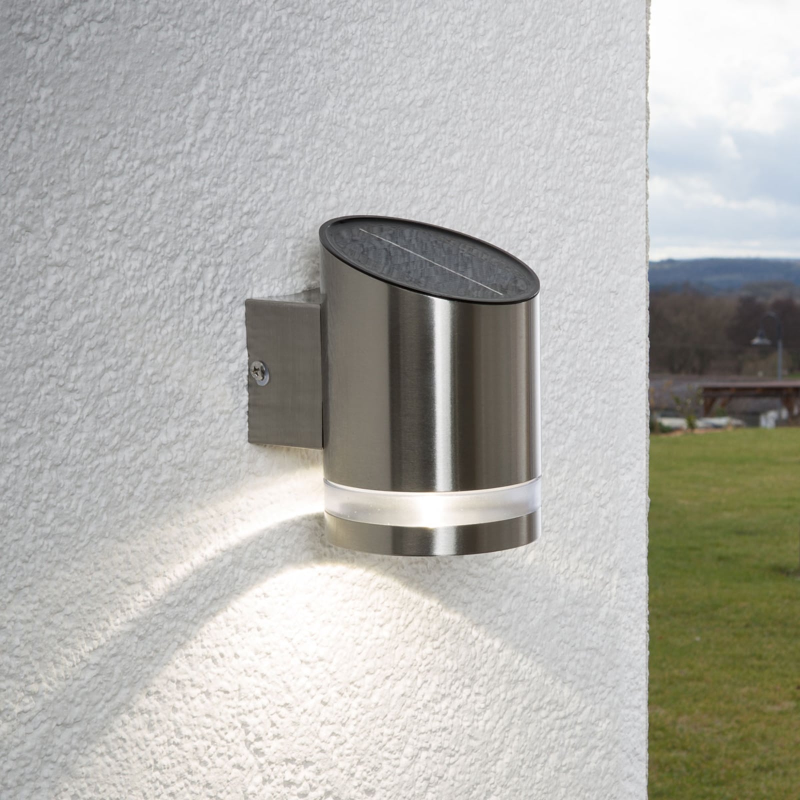 LED solcelle vegglampe Salma rustfritt stål IP44 forfra