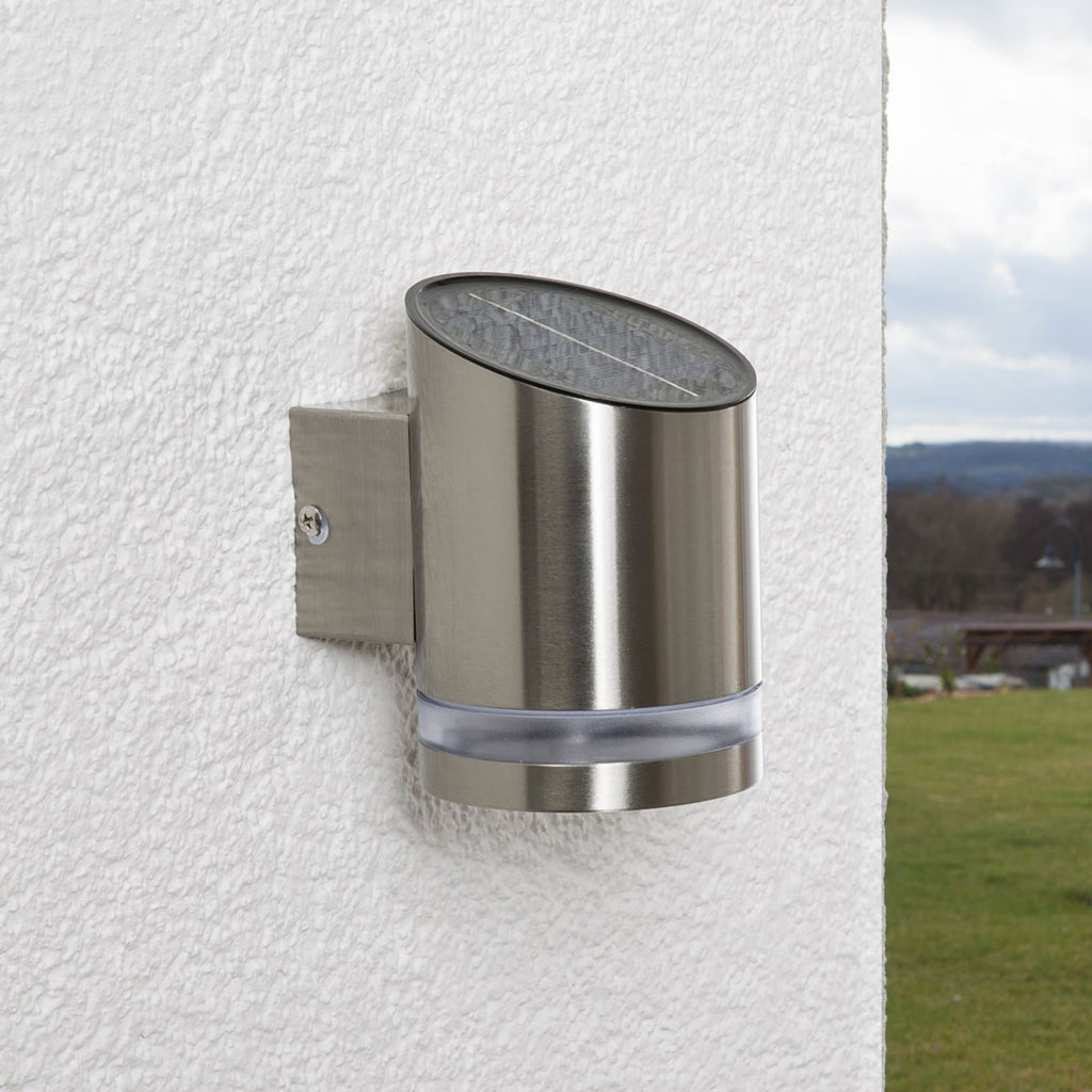 LED solcelle vegglampe Salma rustfritt stål IP44 bakside