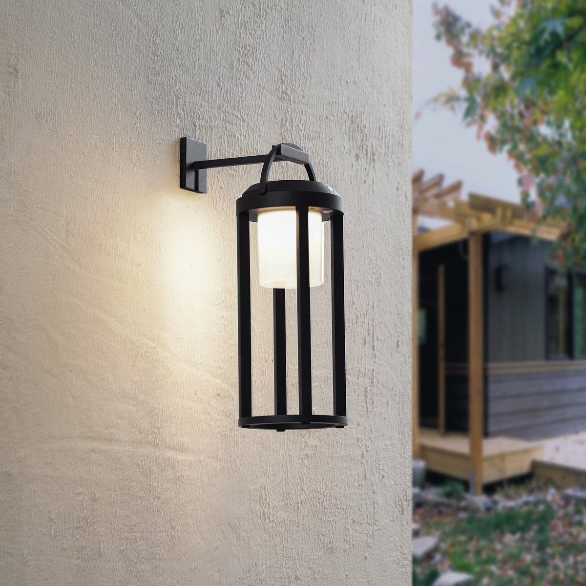 LED solcelle-vegglampe Tilena rund dimbar svart IP54 forfra