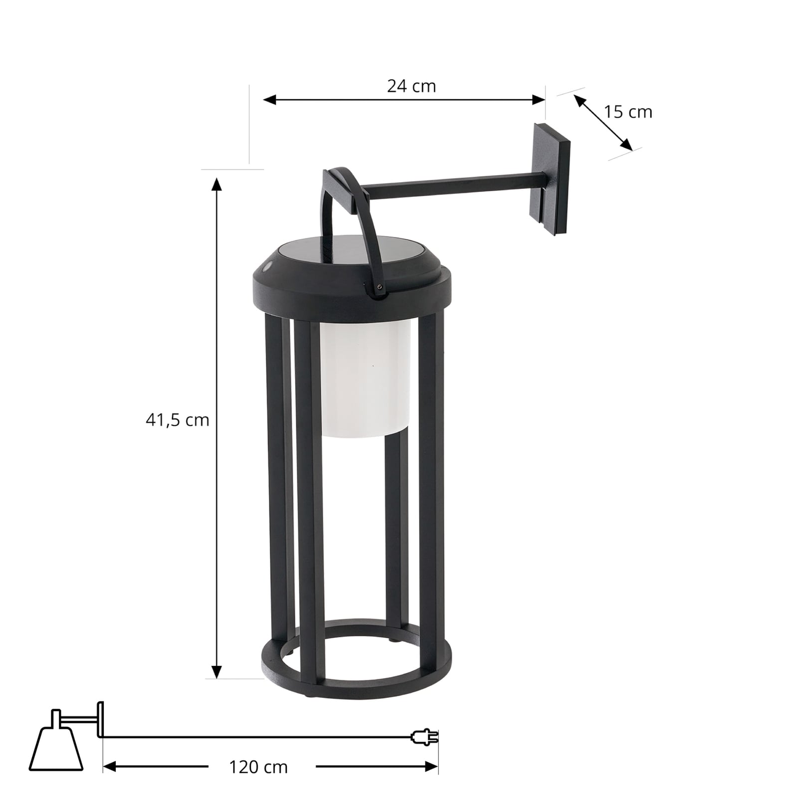 LED solcelle-vegglampe Tilena rund dimbar svart IP54 montert utendørs