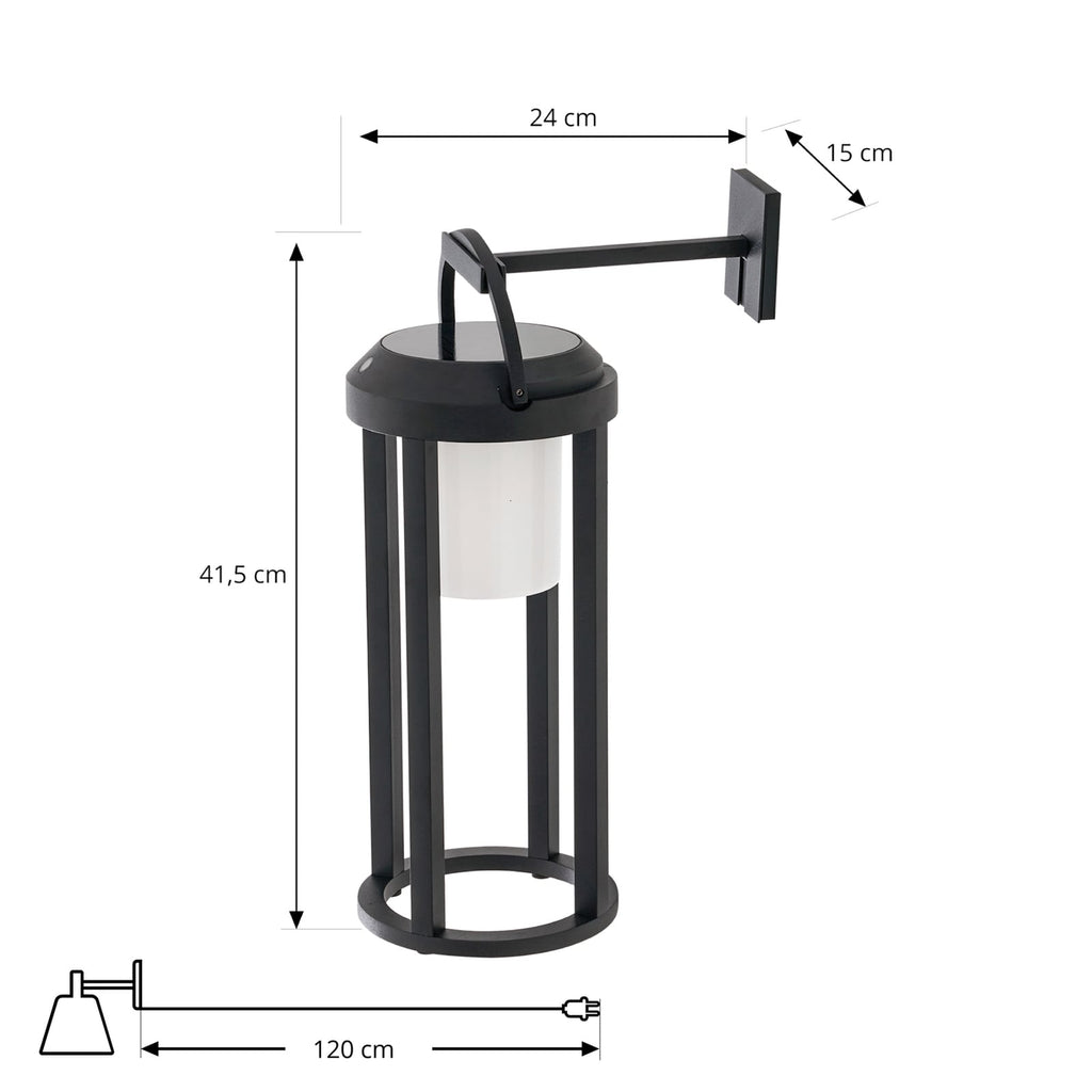 LED solcelle-vegglampe Tilena rund dimbar svart IP54 montert utendørs