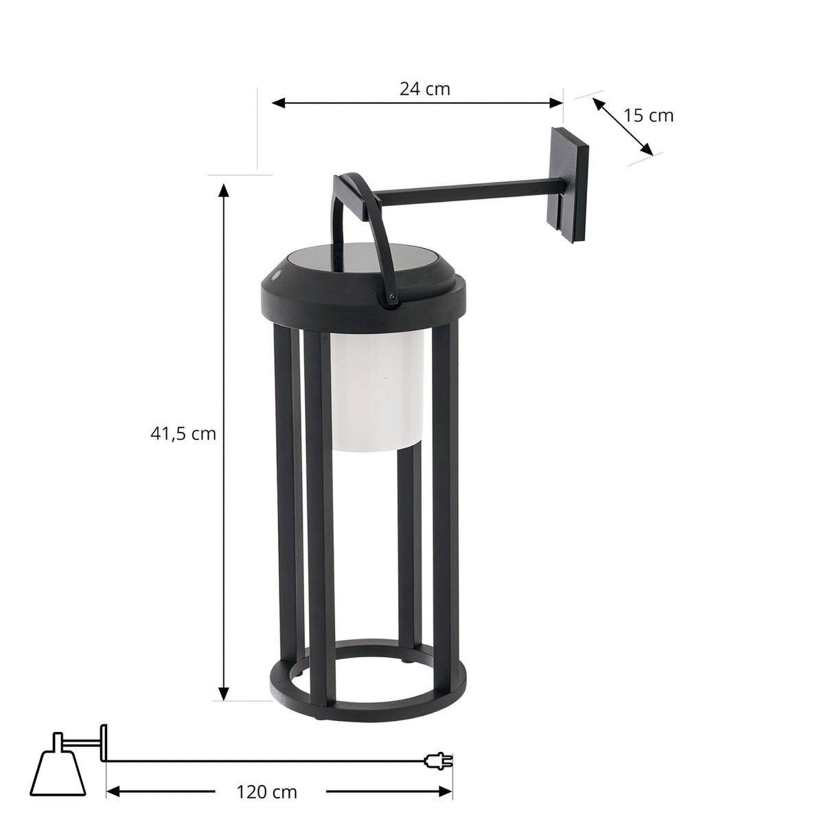 LED solcelle-vegglampe Tilena rund dimbar svart IP54 montert utendørs