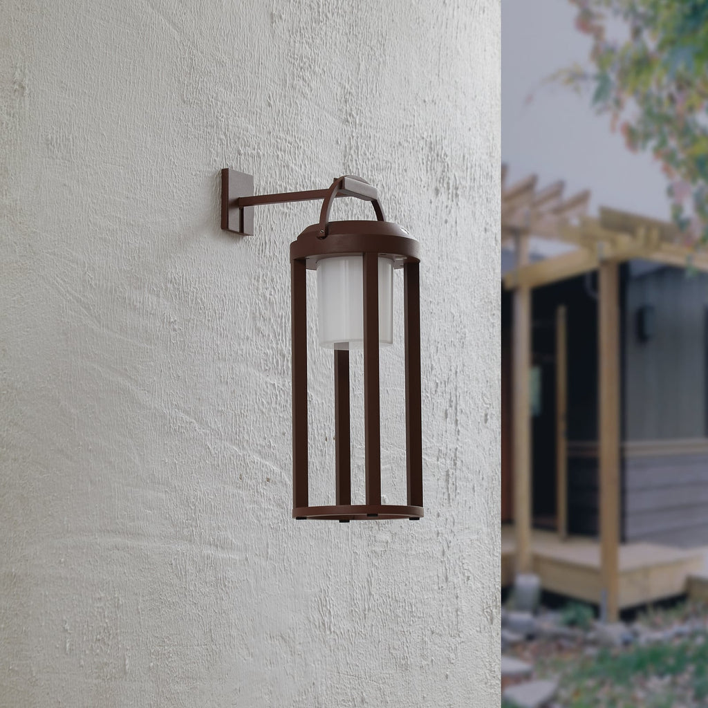 LED solcelle-vegglampe Tilena rund dimbar rustfarget IP54 bakside