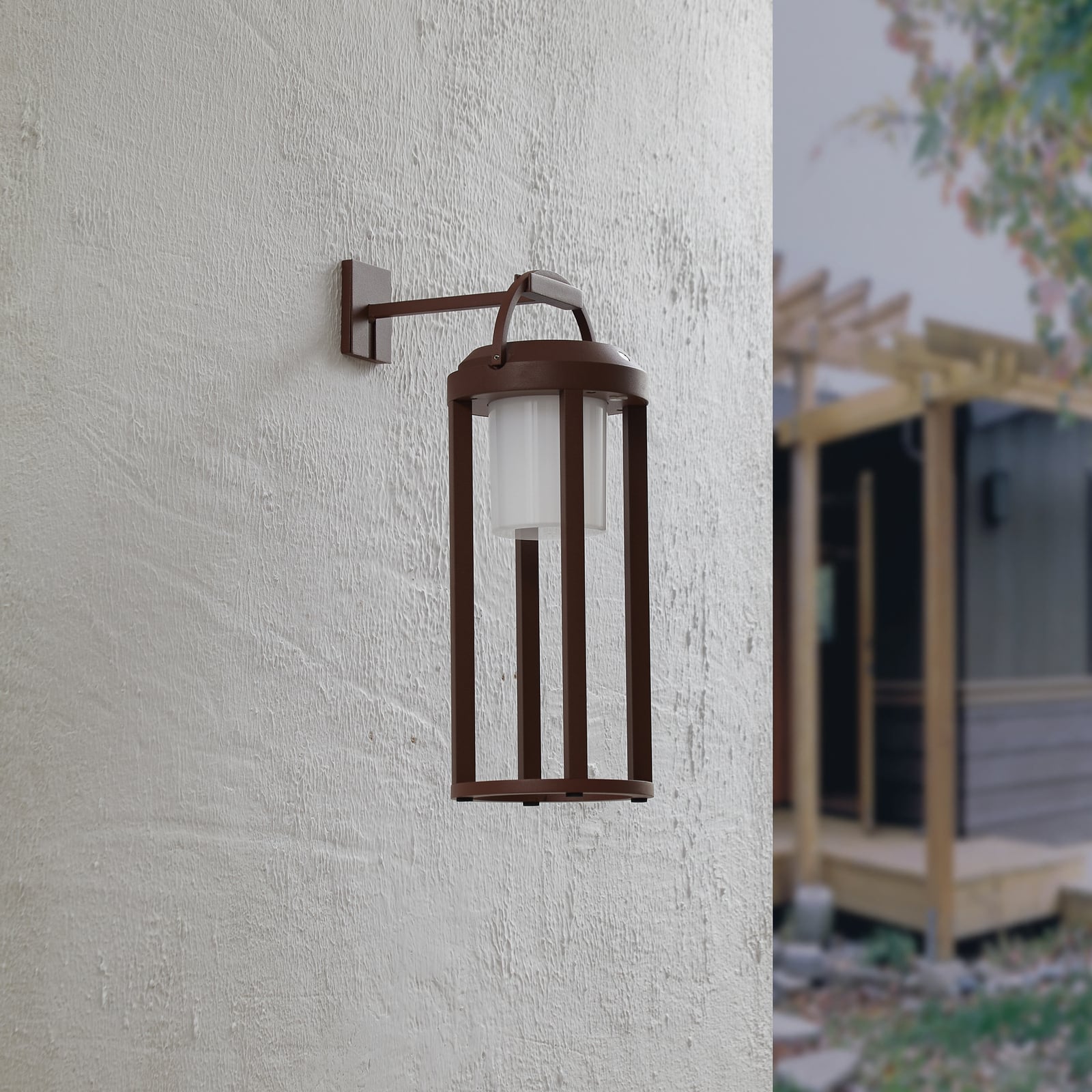 LED solcelle-vegglampe Tilena rund dimbar rustfarget IP54 bakside