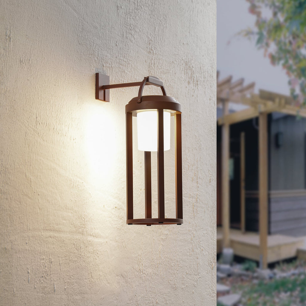 LED solcelle-vegglampe Tilena rund dimbar rustfarget IP54 forfra