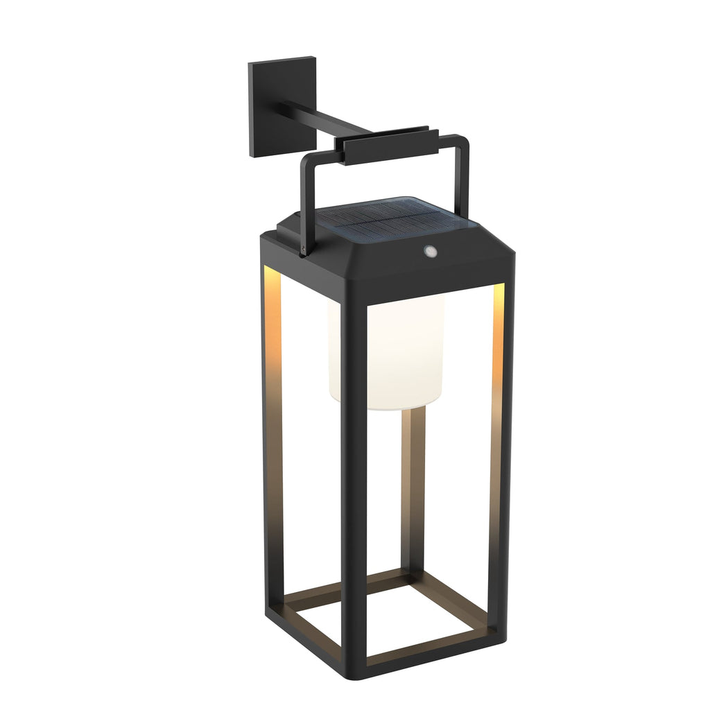 LED solcelle-vegglampe Tilena kantet dimbar svart IP54 aluminium og plast materiale